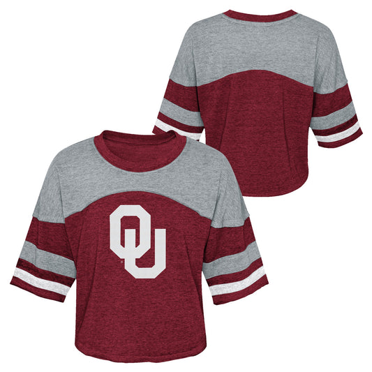 Girls Youth Crimson Oklahoma Sooners Sunday Friday Sleeve Stripe Jersey T-Shirt