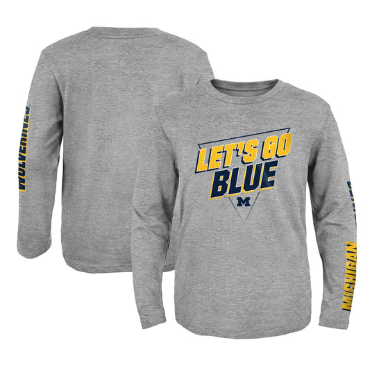 Youth Heather Gray Michigan Wolverines 2-Hit For My Team Long Sleeve T-Shirt