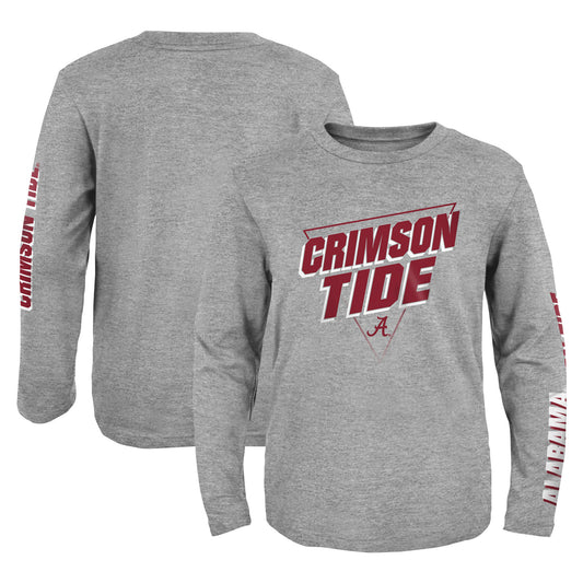 Youth Heather Gray Alabama Crimson Tide 2-Hit For My Team Long Sleeve T-Shirt