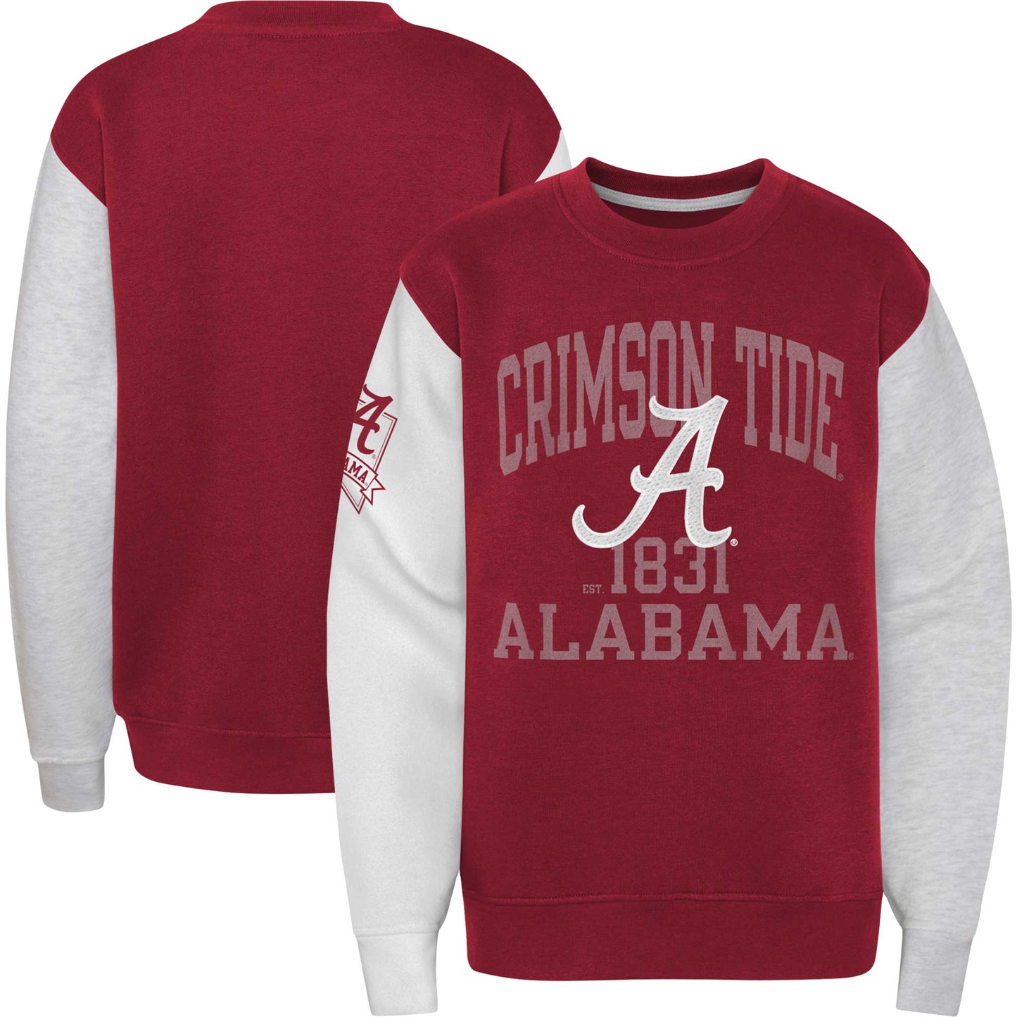 Youth Crimson Alabama Crimson Tide Color Block Fleece Pullover Sweatshirt