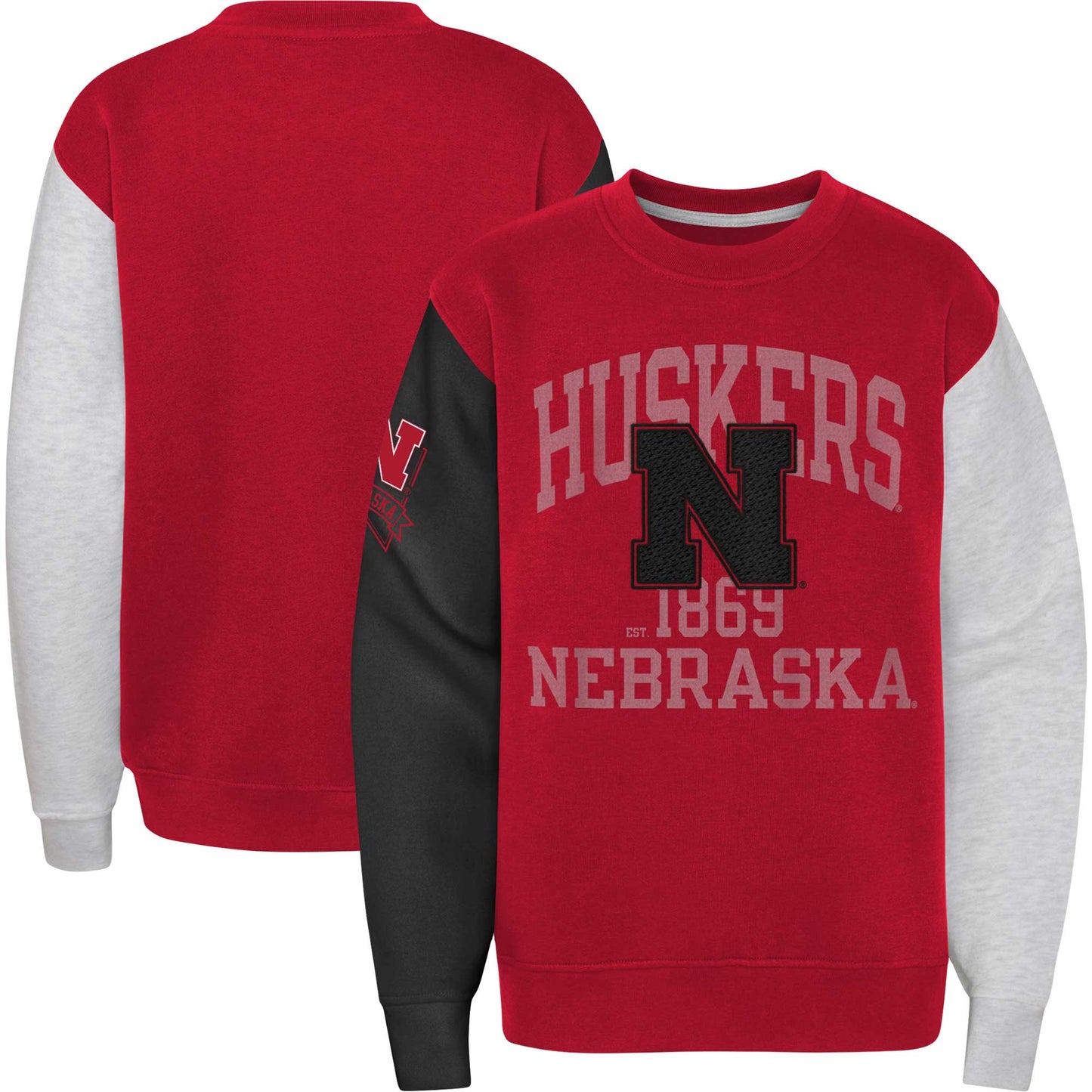 Youth Scarlet Nebraska Huskers Color Block Fleece Pullover Sweatshirt