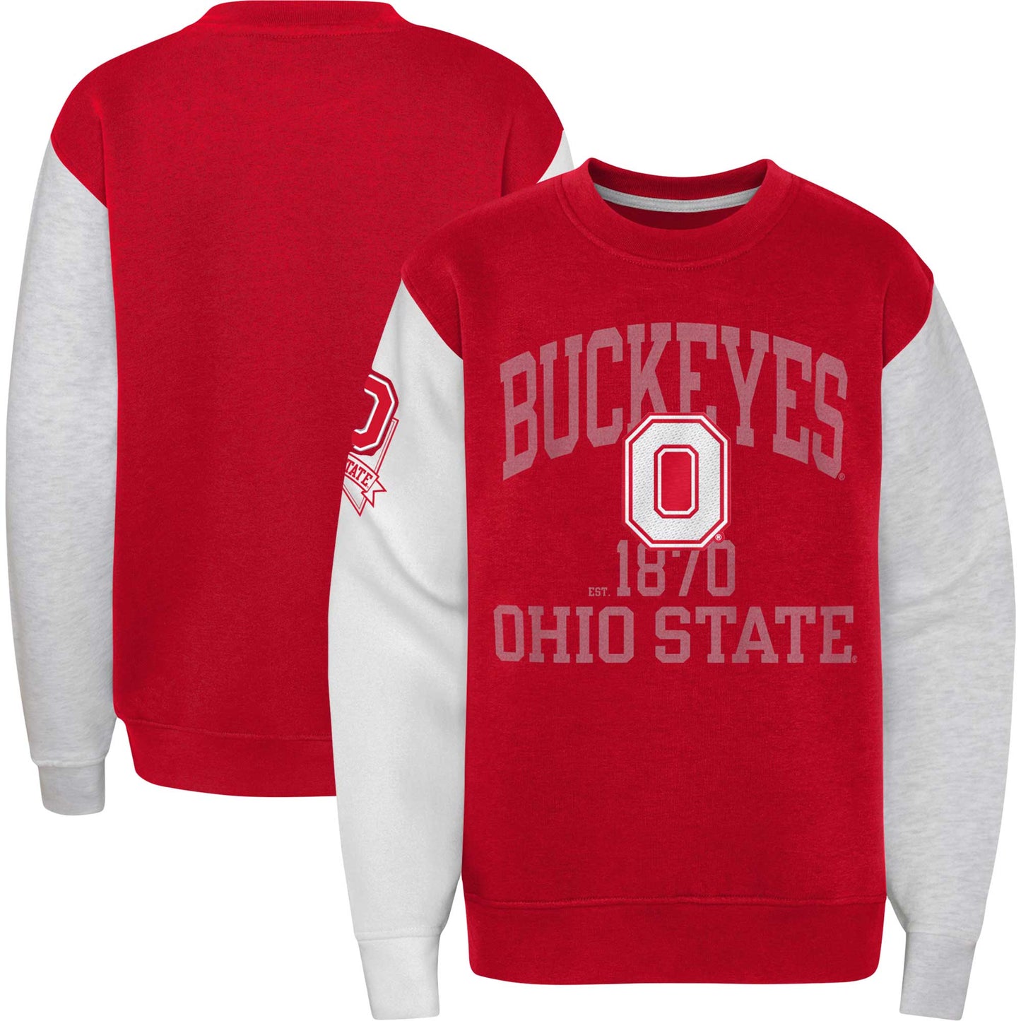 Youth Scarlet Ohio State Buckeyes Color Block Fleece Pullover Sweatshirt