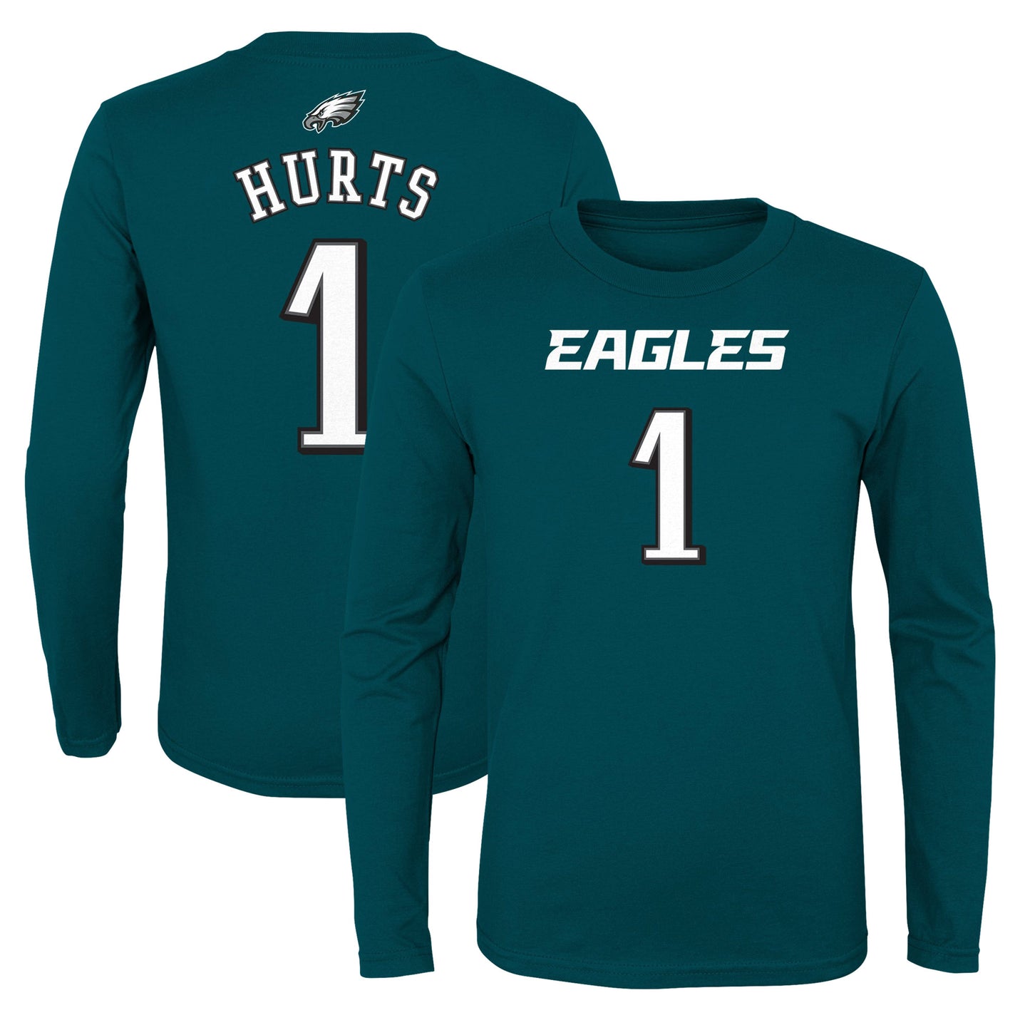 Youth Jalen Hurts Midnight Green Philadelphia Eagles Mainliner Player Name & Number Long Sleeve T-Shirt