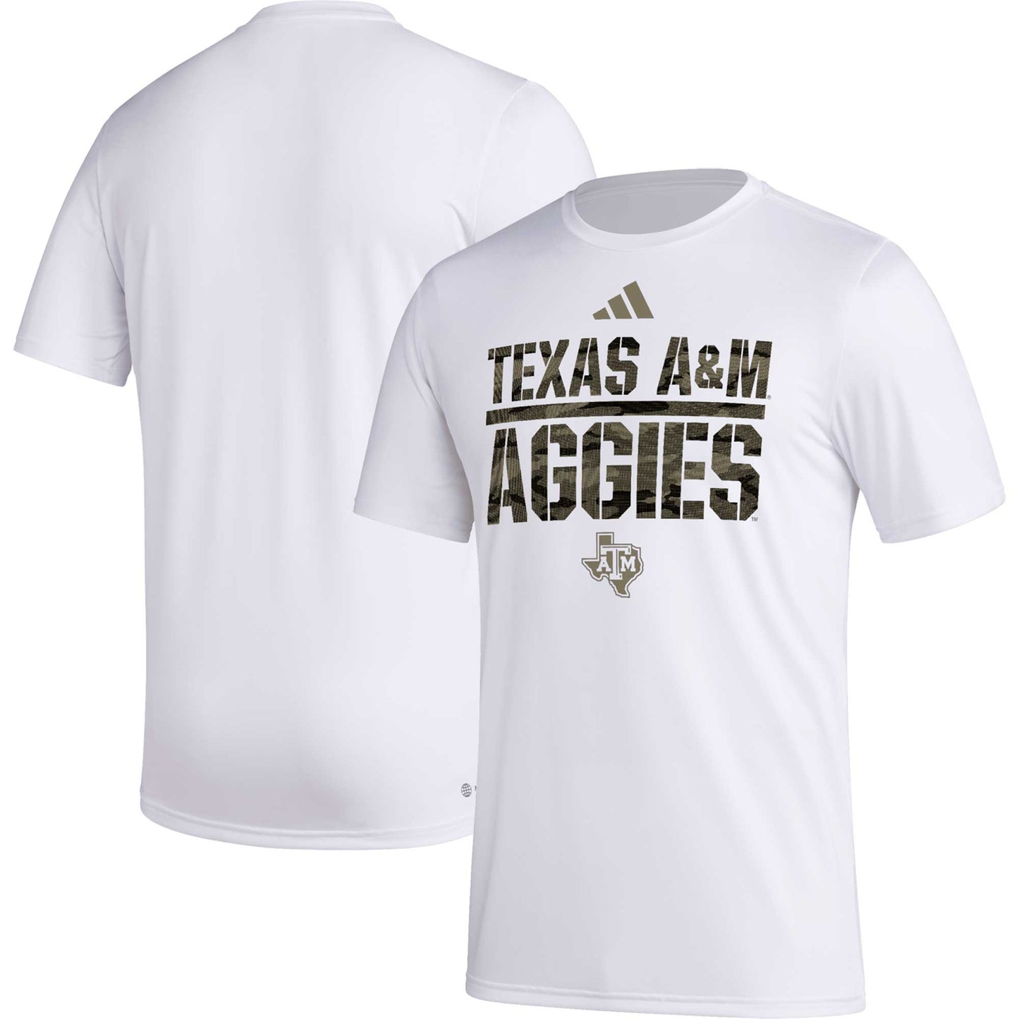 Men's adidas White Texas A&M Aggies Military Appreciation Pregame AEROREADY T-Shirt