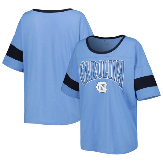 Women's Champion Carolina Blue North Carolina Tar Heels Jumbo Arch Striped Half-Sleeve T-Shirt