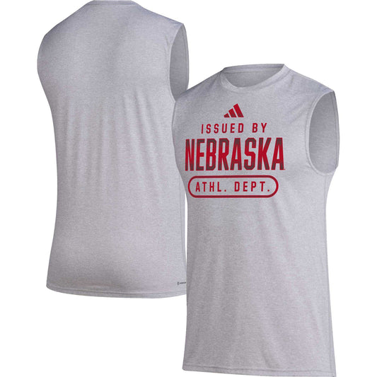 Men's adidas Heather Gray Nebraska Huskers Sideline AEROREADY Pregame Tank Top