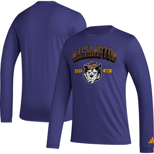 Men's adidas Purple Washington Huskies Mighty Mascot Pregame Long Sleeve T-Shirt