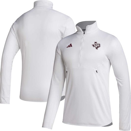 Men's adidas White Texas A&M Aggies 2023 Sideline AEROREADY Half-Zip Top