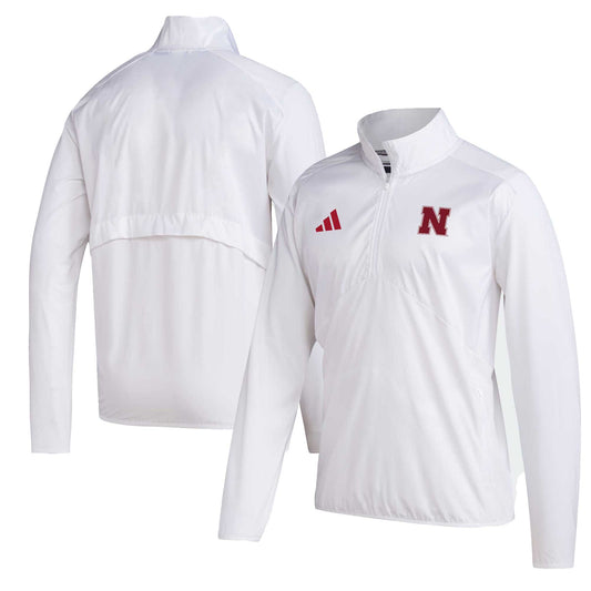 Men's adidas White Nebraska Huskers Sideline AEROREADY Raglan Sleeve Quarter-Zip Jacket