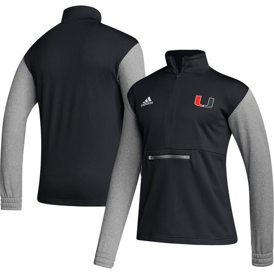 Men's adidas Black Miami Hurricanes Sideline AEROREADY Half-Zip Top