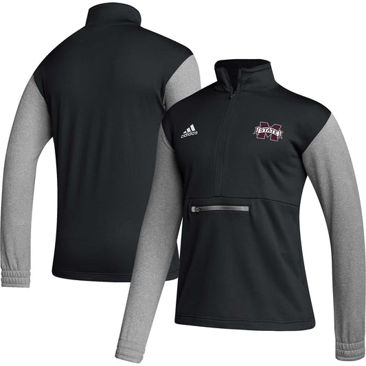 Men's adidas Black Mississippi State Bulldogs Sideline AEROREADY Half-Zip Top