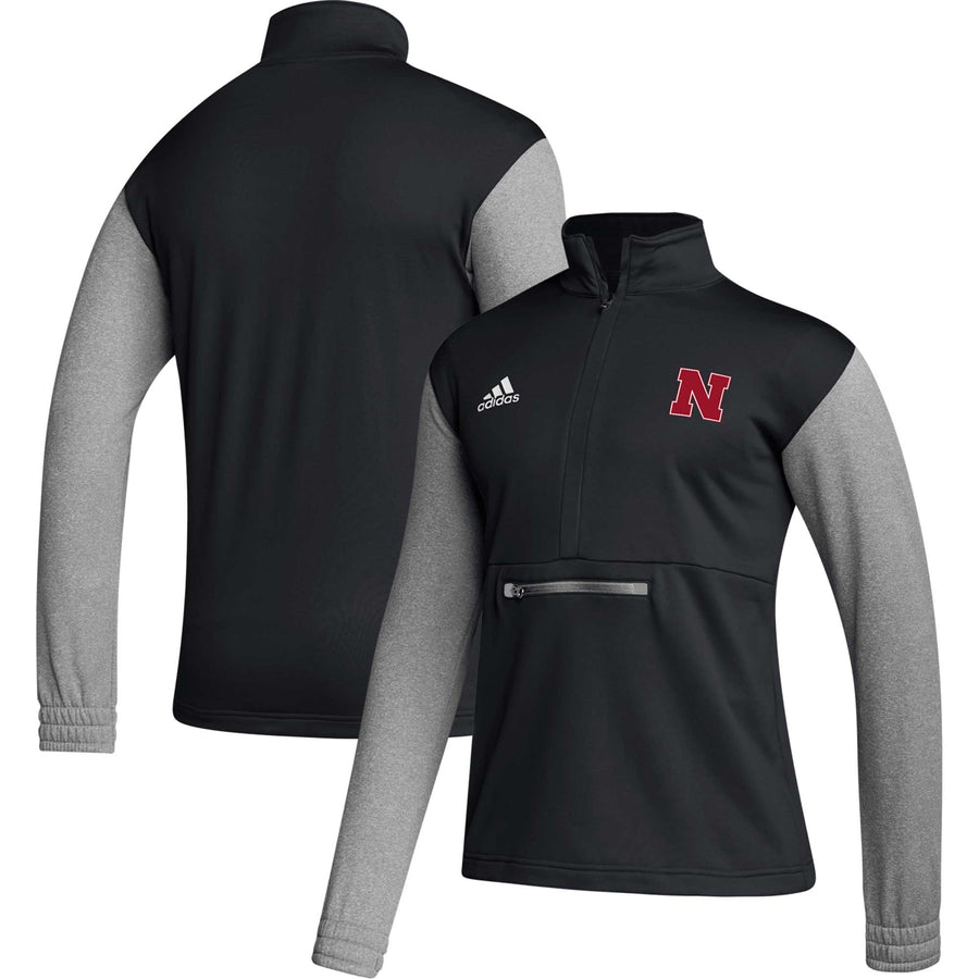 Men's adidas Black Nebraska Huskers Sideline AEROREADY Half-Zip Top
