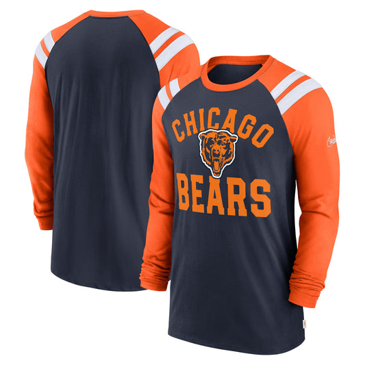 Men's Nike  Navy/Orange Chicago Bears Classic Arc Raglan Tri-Blend Long Sleeve T-Shirt