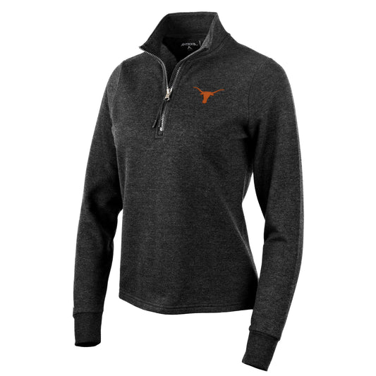 Women's Antigua Heather Black Texas Longhorns Action Quarter-Zip Pullover Sweatshirt