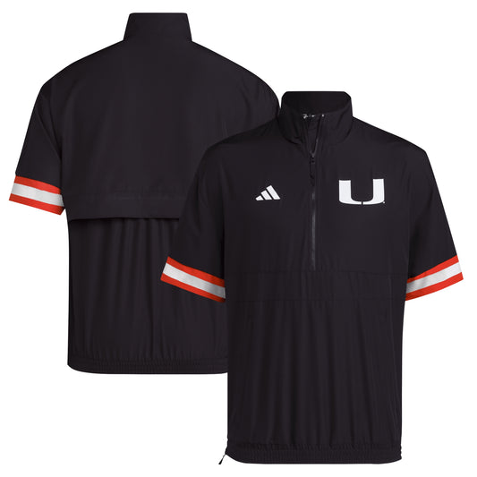 Men's adidas Black Miami Hurricanes Strategy Short Sleeve Half-Zip Jacket