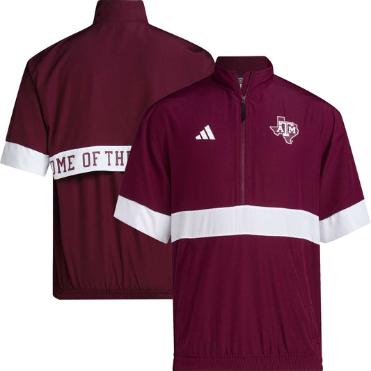 Men's adidas Maroon Texas A&M Aggies Strategy Short Sleeve Half-Zip Jacket