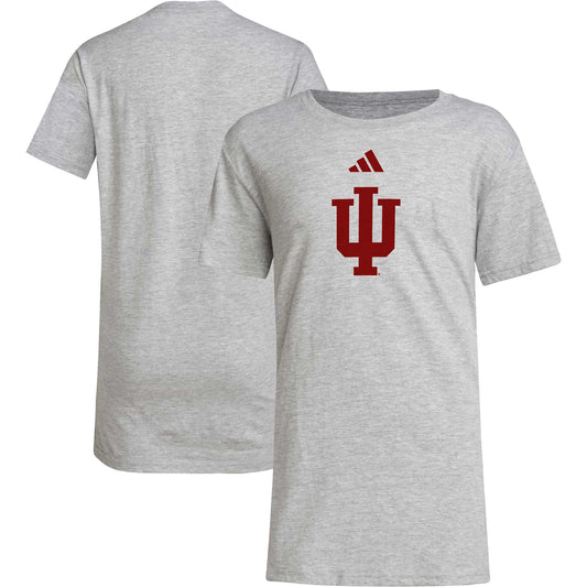 Youth adidas  Gray Indiana Hoosiers 2023 Sideline Locker Room Logo Fresh T-Shirt