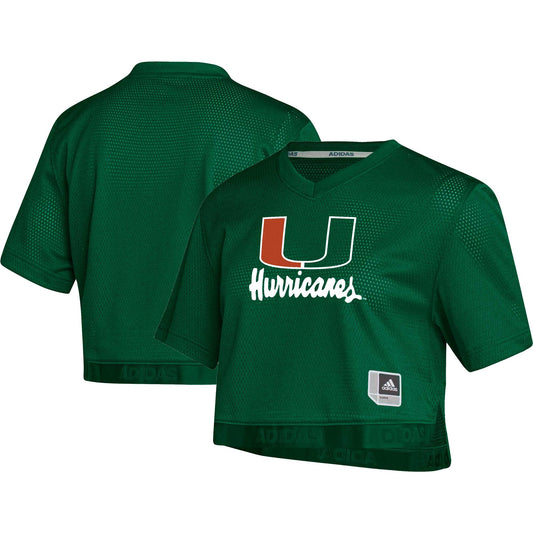 Women's adidas Green Miami Hurricanes Primegreen V-Neck Cropped Jersey