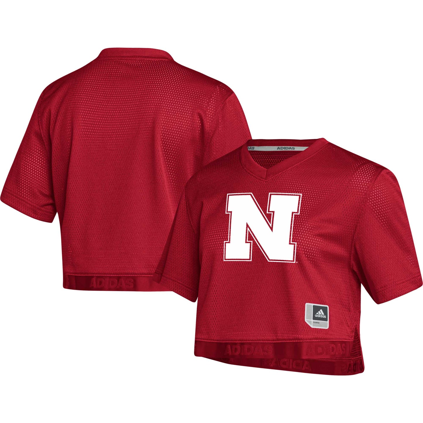 Women's adidas Red Nebraska Huskers Primegreen V-Neck Cropped Jersey