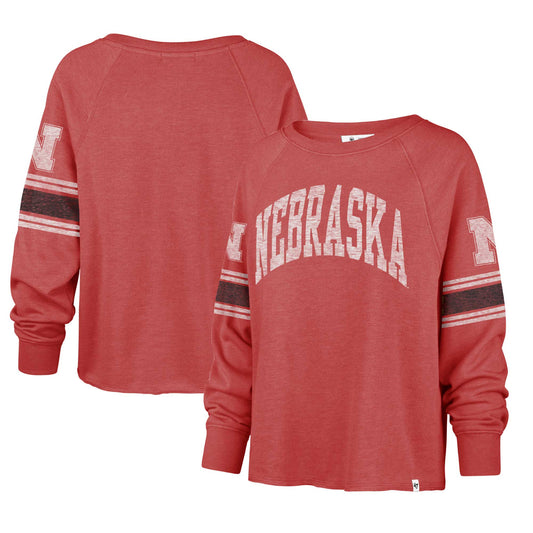 Women's '47 Scarlet Nebraska Huskers Allie Modest Raglan Long Sleeve Cropped T-Shirt