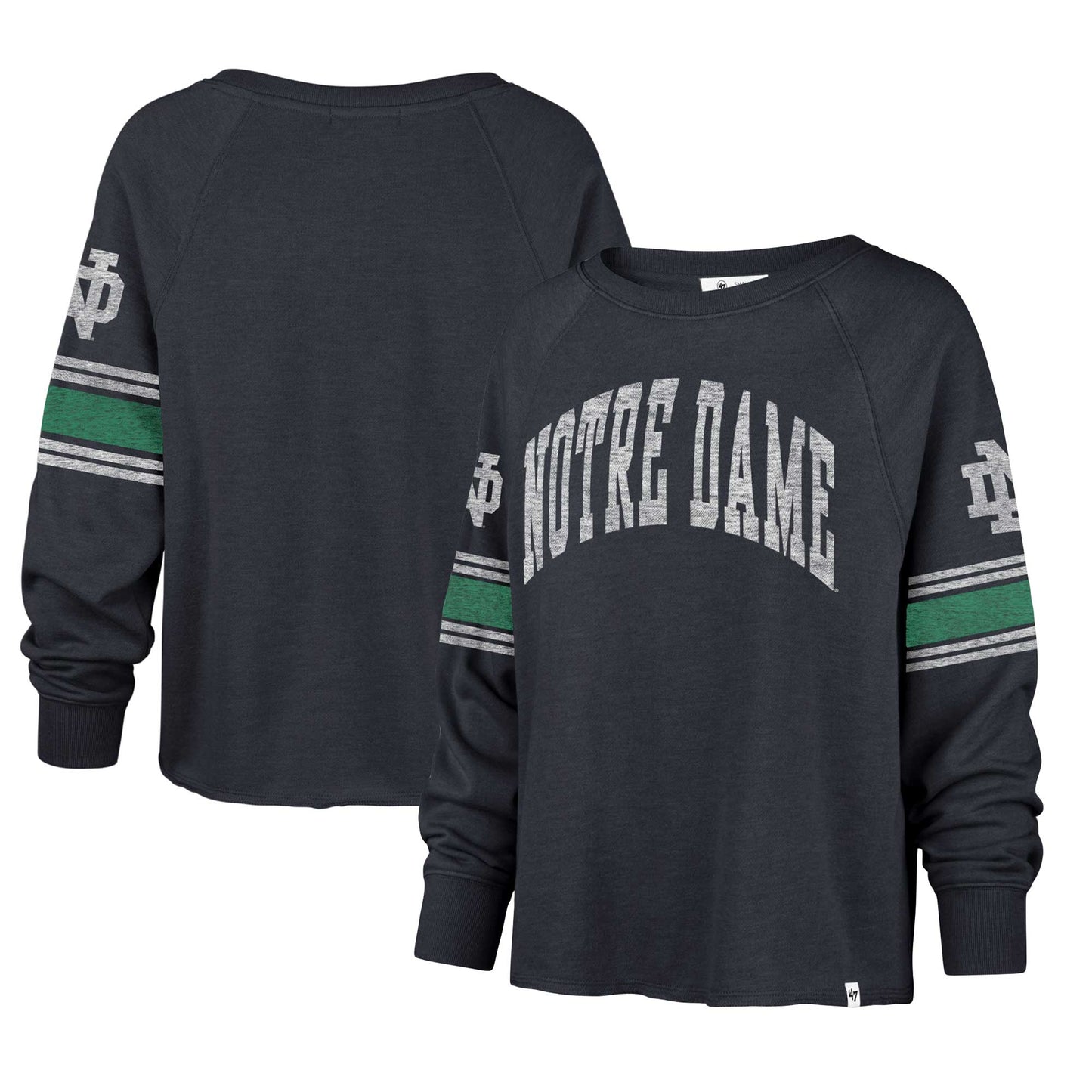 Women's '47 Navy Notre Dame Fighting Irish Allie Modest Raglan Long Sleeve Cropped T-Shirt