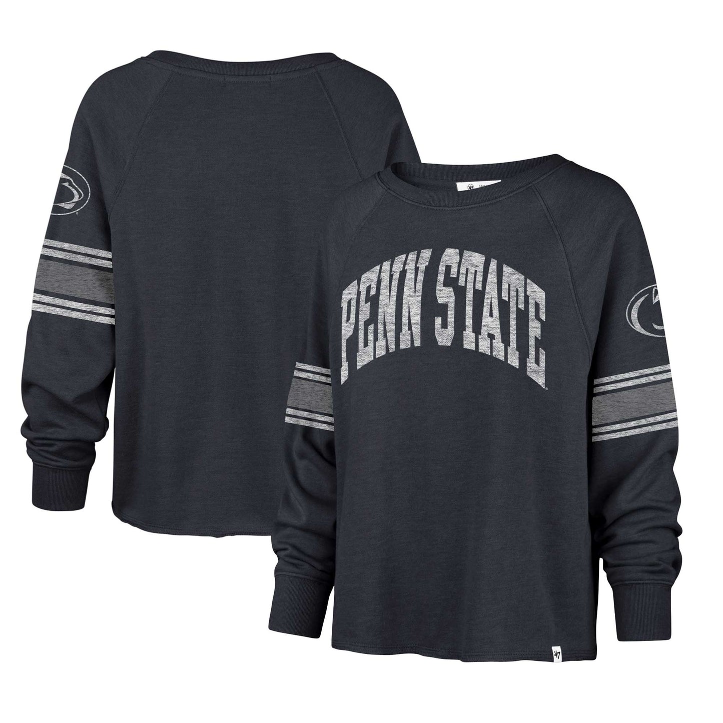 Women's '47 Navy Penn State Nittany Lions Allie Modest Raglan Long Sleeve Cropped T-Shirt