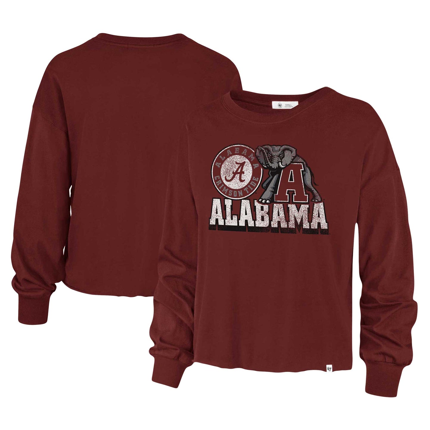 Women's '47 Crimson Alabama Crimson Tide Bottom Line Parkway Long Sleeve High Waist T-Shirt