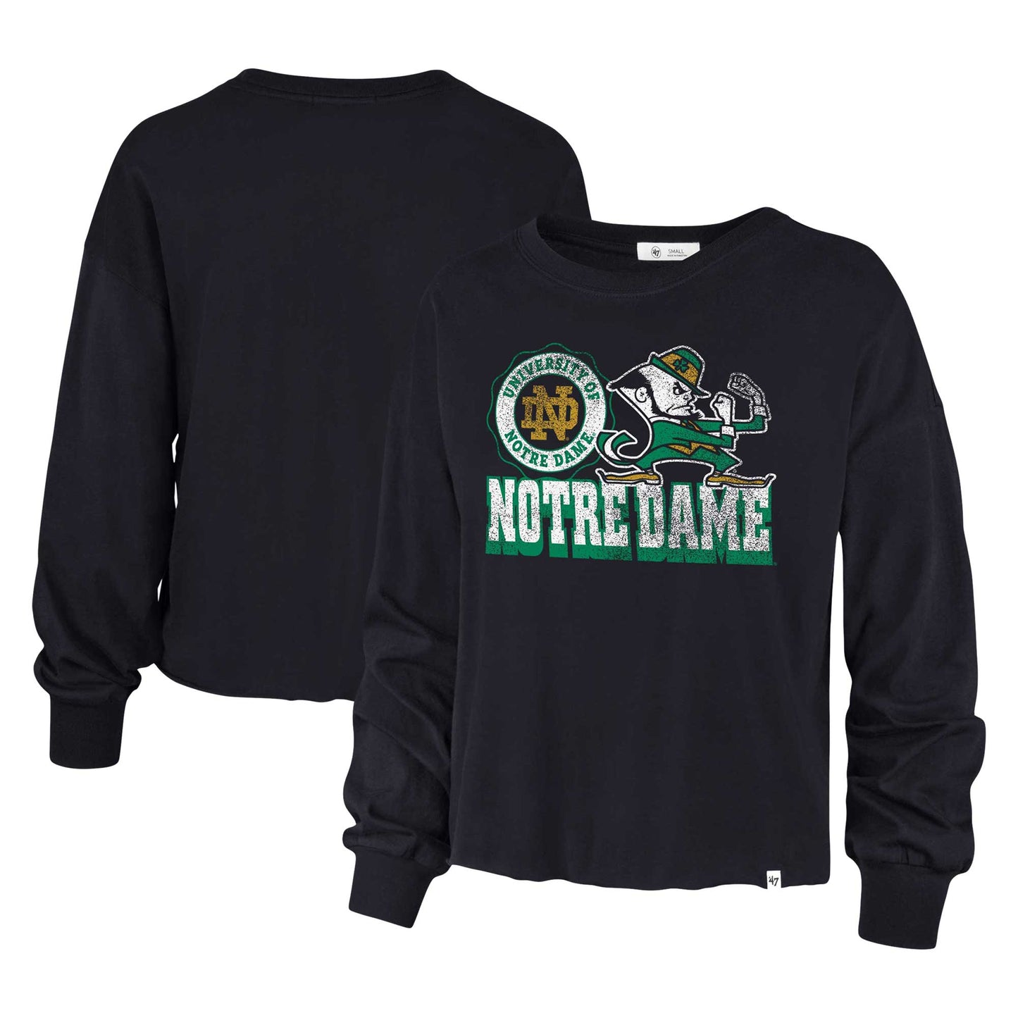 Women's '47 Navy Notre Dame Fighting Irish Bottom Line Parkway Long Sleeve High Waist T-Shirt