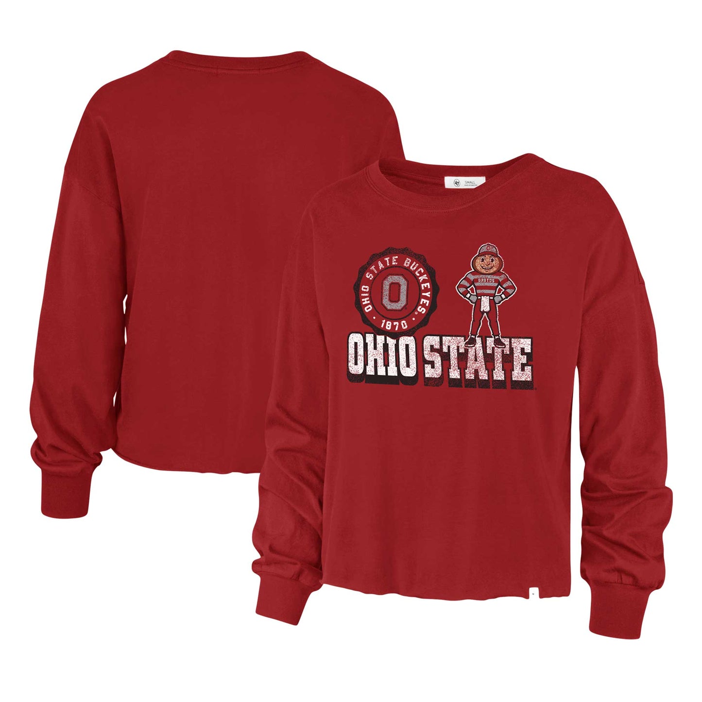 Women's '47 Scarlet Ohio State Buckeyes Bottom Line Parkway Long Sleeve High Waist T-Shirt