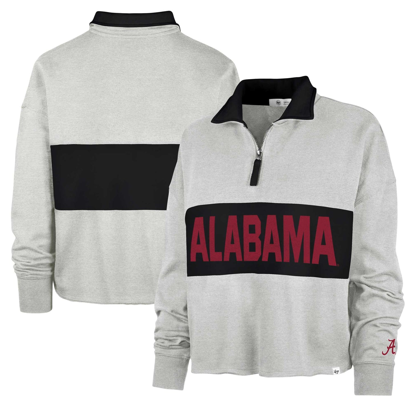 Women's '47 Gray Alabama Crimson Tide Next Level Remi Cropped Quarter-Zip Sweatshirt