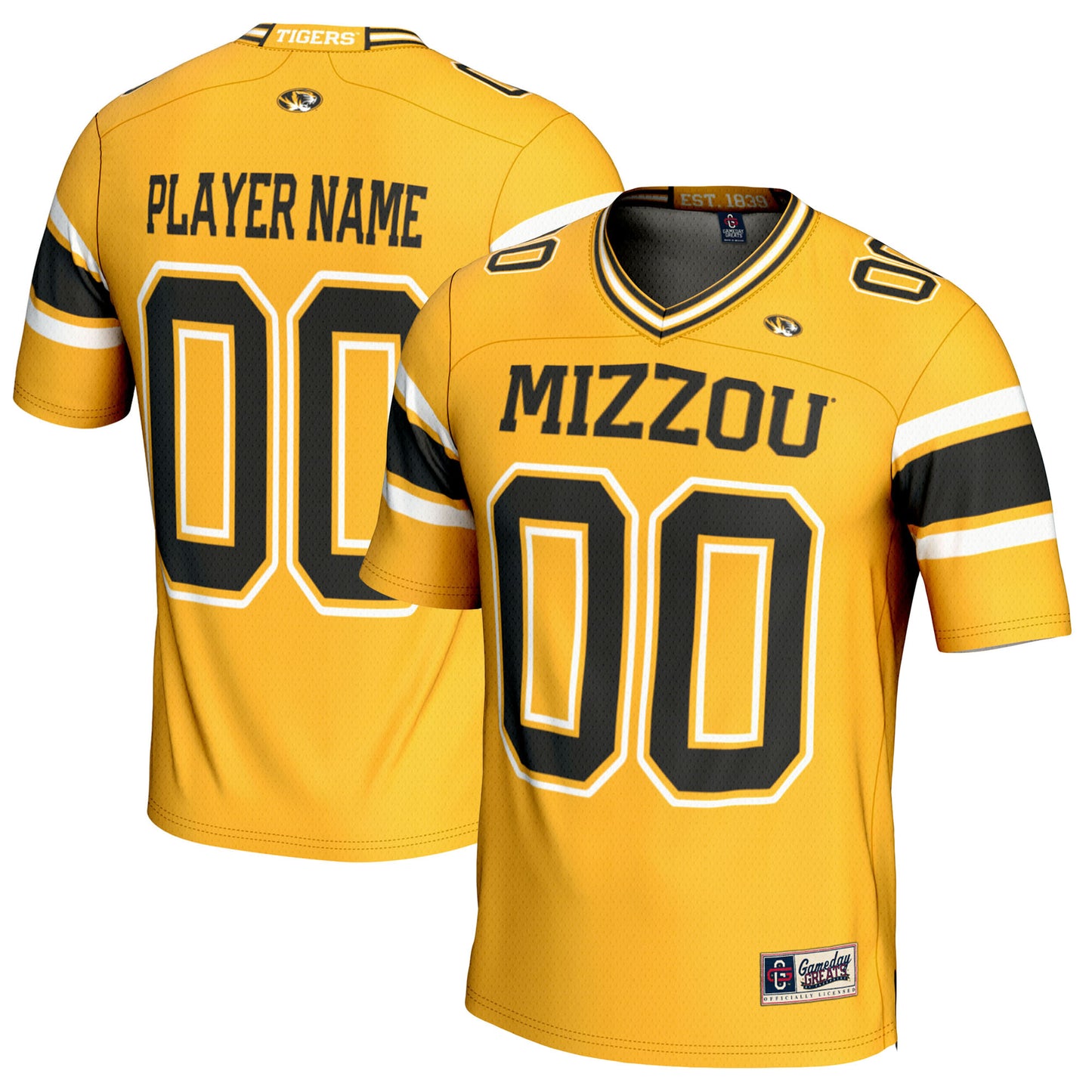 Men's GameDay Greats Gold Missouri Tigers NIL Pick-A-Player Football Jersey