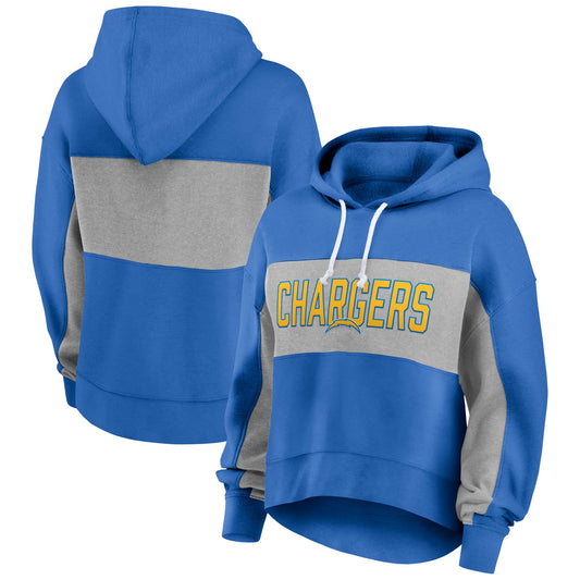Women's Fanatics  Powder Blue Los Angeles Chargers Filled Stat Sheet Lighweight Modest Crop Hoodie