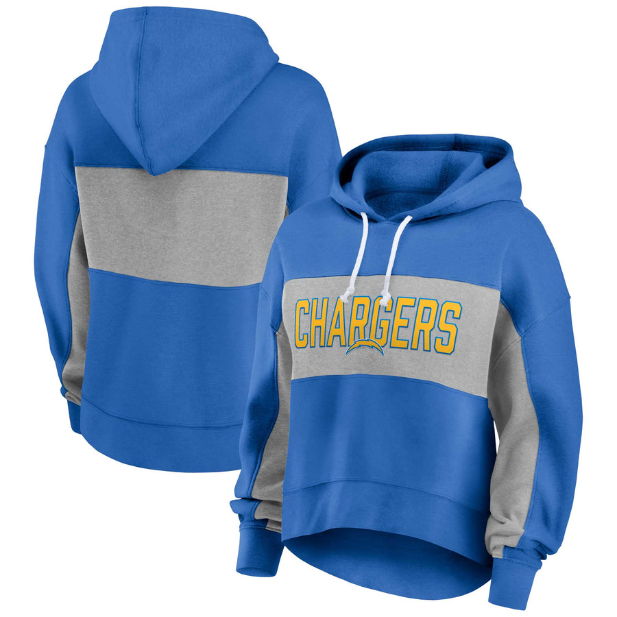 Women's Fanatics  Powder Blue Los Angeles Chargers Filled Stat Sheet Lighweight Modest Crop Hoodie