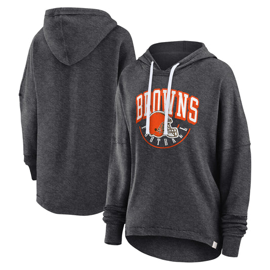 Women's Fanatics Charcoal Cleveland Browns Lightewight Modest Crop Lounge Helmet Arch Pullover Hoodie