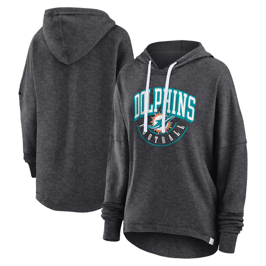 Women's Fanatics Charcoal Miami Dolphins Lightewight Modest Crop Lounge Helmet Arch Pullover Hoodie