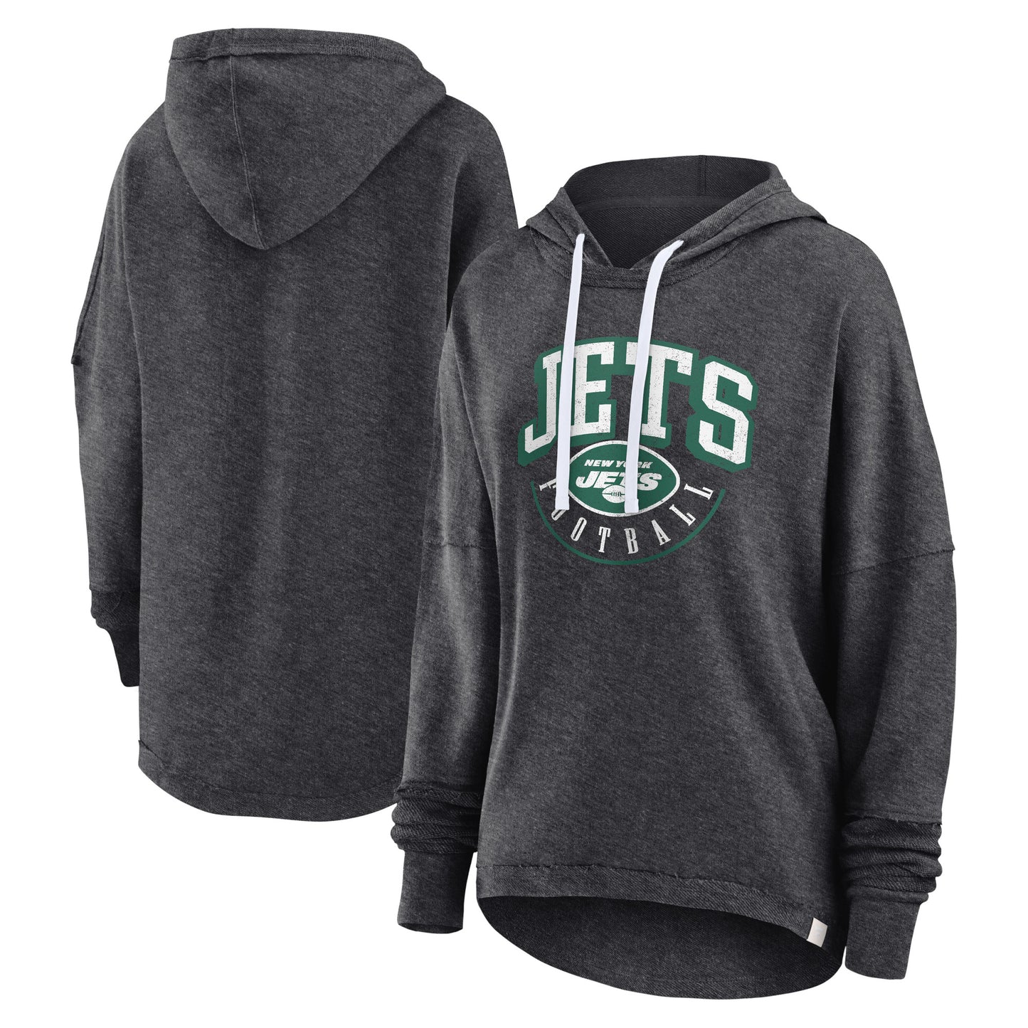 Women's Fanatics Charcoal New York Jets Lightewight Modest Crop Lounge Helmet Arch Pullover Hoodie