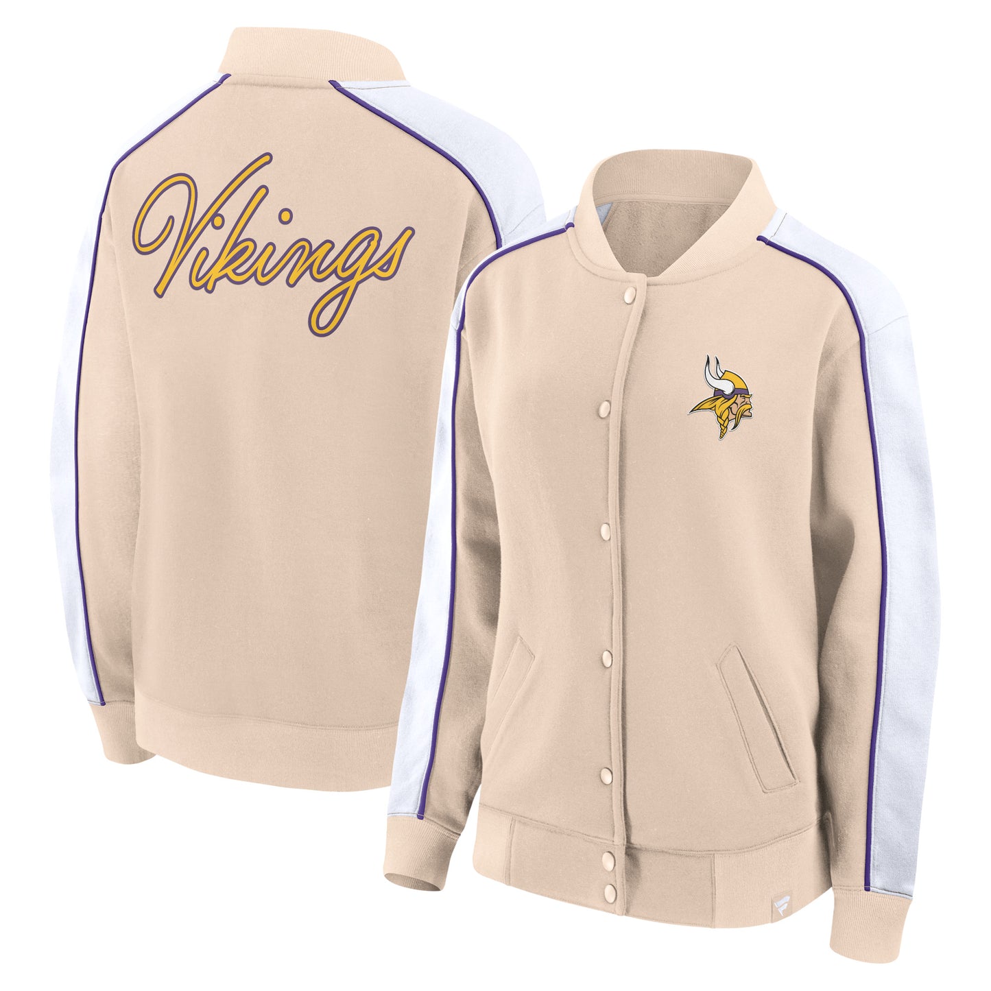 Women's Fanatics Tan Minnesota Vikings Lounge Full-Snap Varsity Jacket