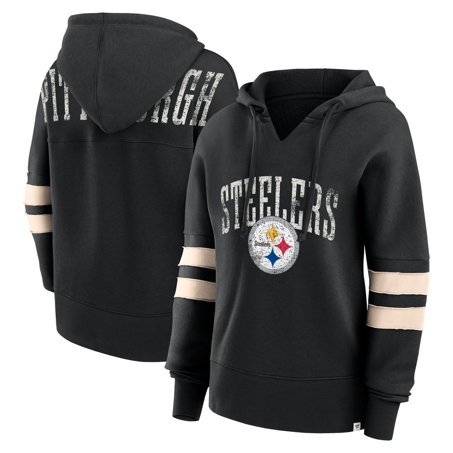 Women's Fanatics Black Pittsburgh Steelers Bold Move Dolman V-Neck Hip HIp Hoodie