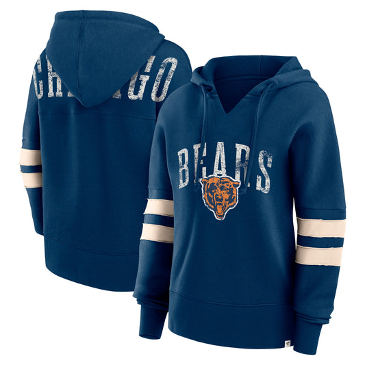 Women's Fanatics Navy Chicago Bears Bold Move Dolman V-Neck Hip HIp Hoodie