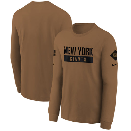 Youth Nike  Brown New York Giants 2023 Salute to Service Long Sleeve T-Shirt