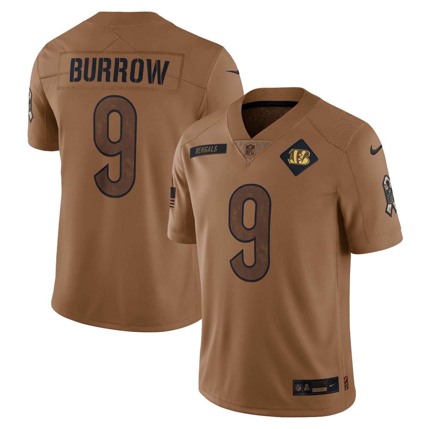 Men's Nike Joe Burrow Brown Cincinnati Bengals 2023 Salute To Service Limited Jersey