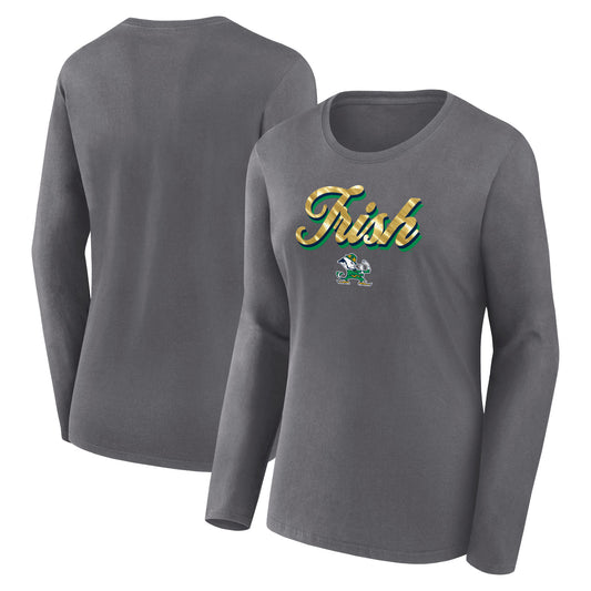 Women's Fanatics Gray Notre Dame Fighting Irish Double Team Script Long Sleeve T-Shirt