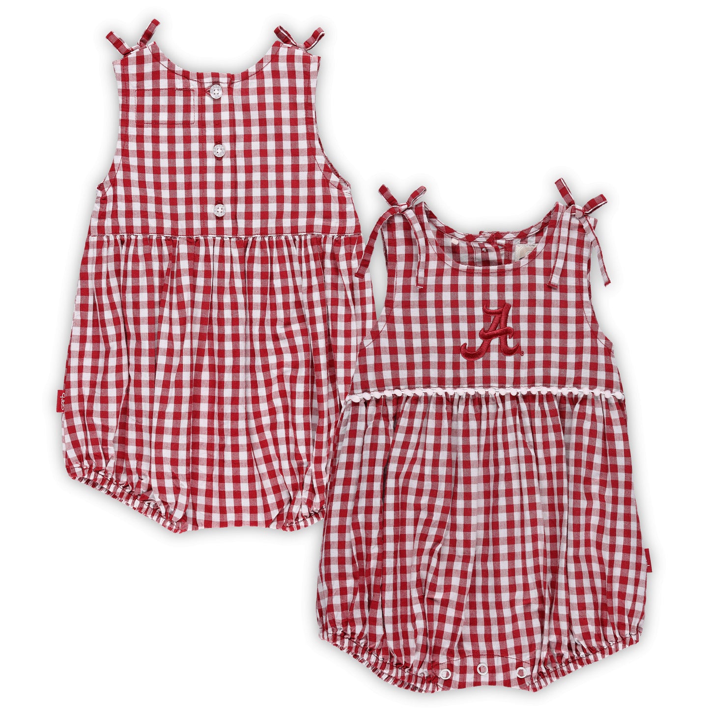 Girls Infant Garb Crimson/White Alabama Crimson Tide Teagan Gingham Ruffled Romper