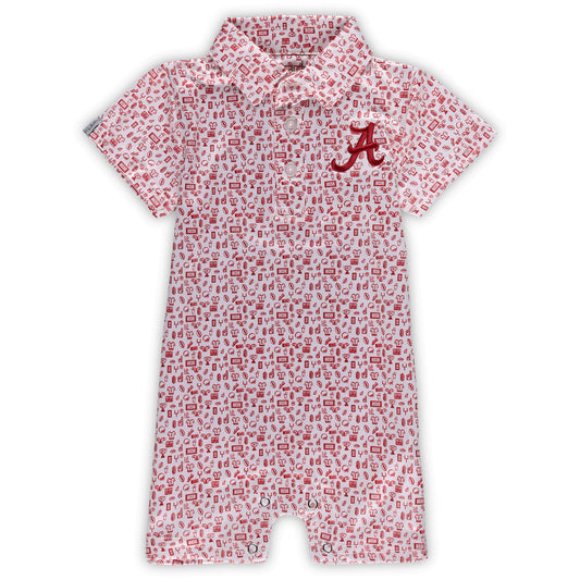 Infant Garb White Alabama Crimson Tide Crew All-Over Print Polo Bodysuit