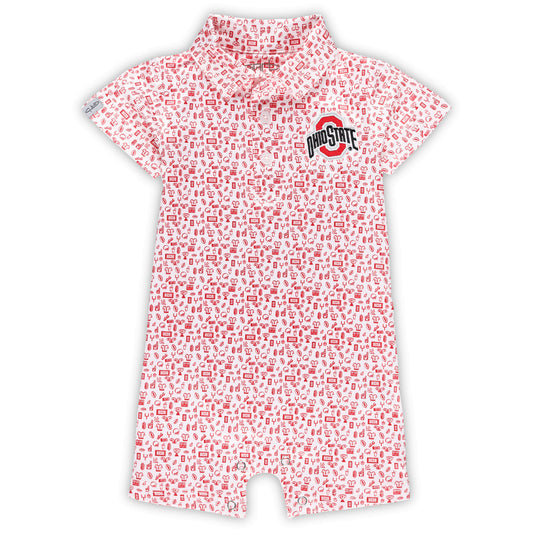 Infant Garb White Ohio State Buckeyes Crew All-Over Print Polo Bodysuit