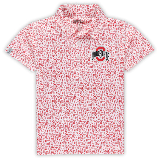 Toddler Garb White Ohio State Buckeyes Crew All-Over Print Polo