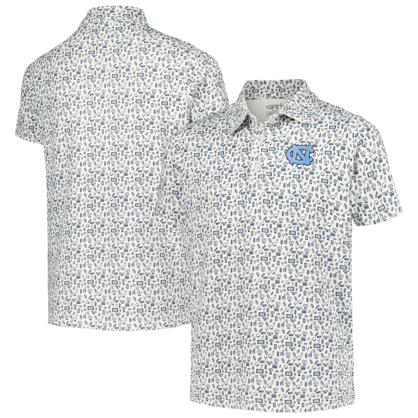 Youth Garb White North Carolina Tar Heels Allover Print Polo