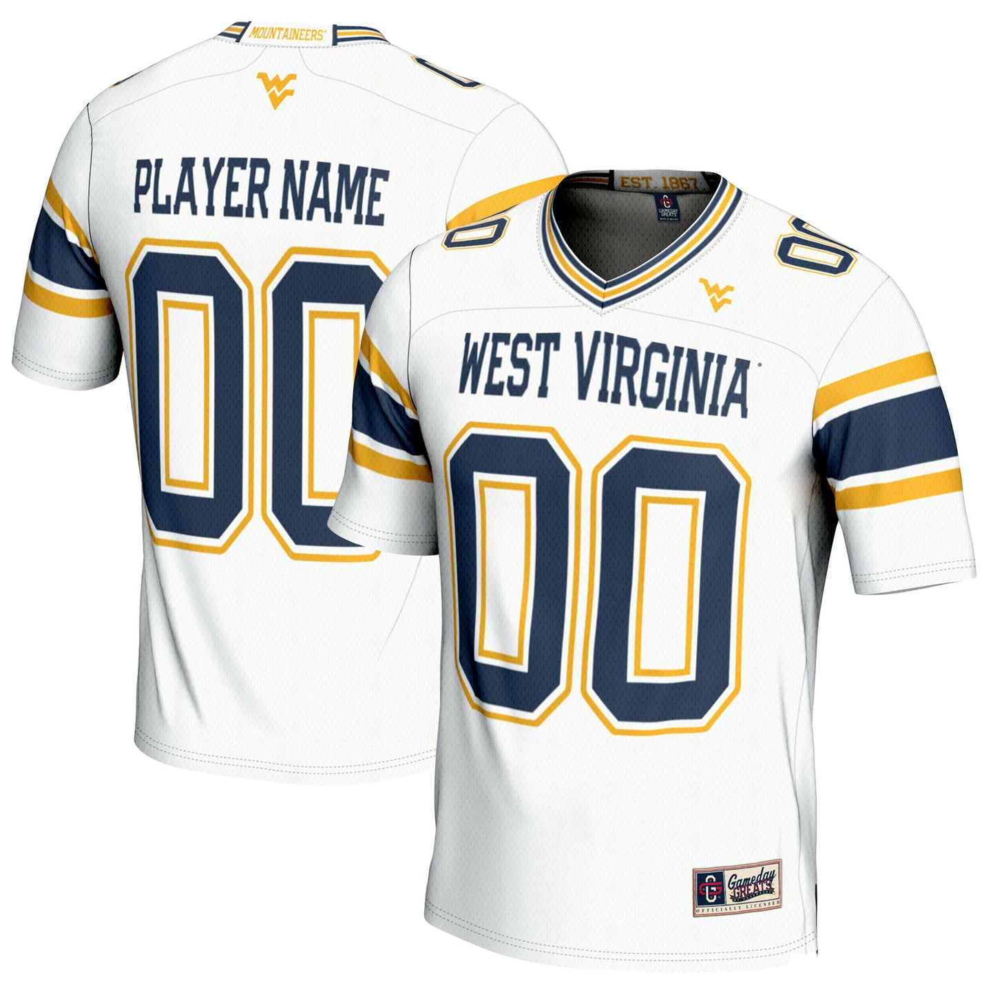 Men's GameDay Greats White West Virginia Mountaineers NIL Pick-A-Player Football Jersey