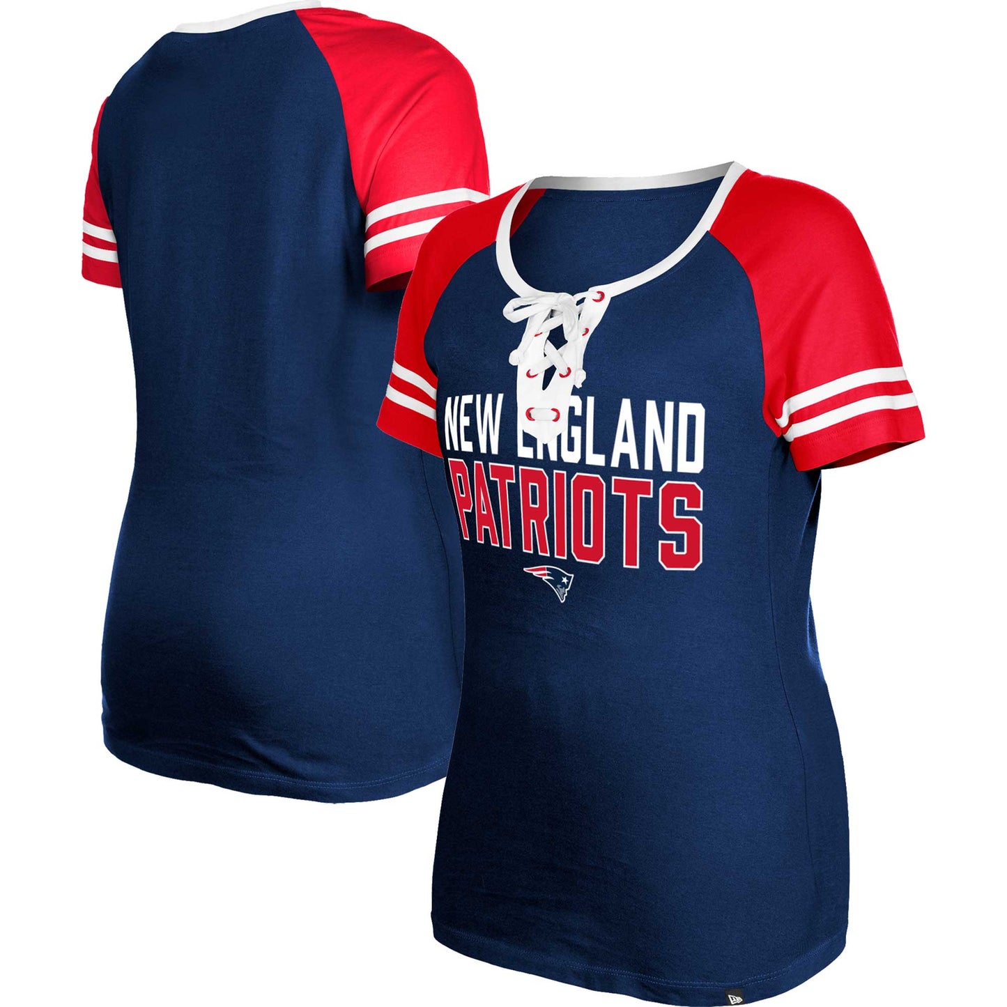 Women's New Era  Navy New England Patriots Raglan Lace-Up T-Shirt