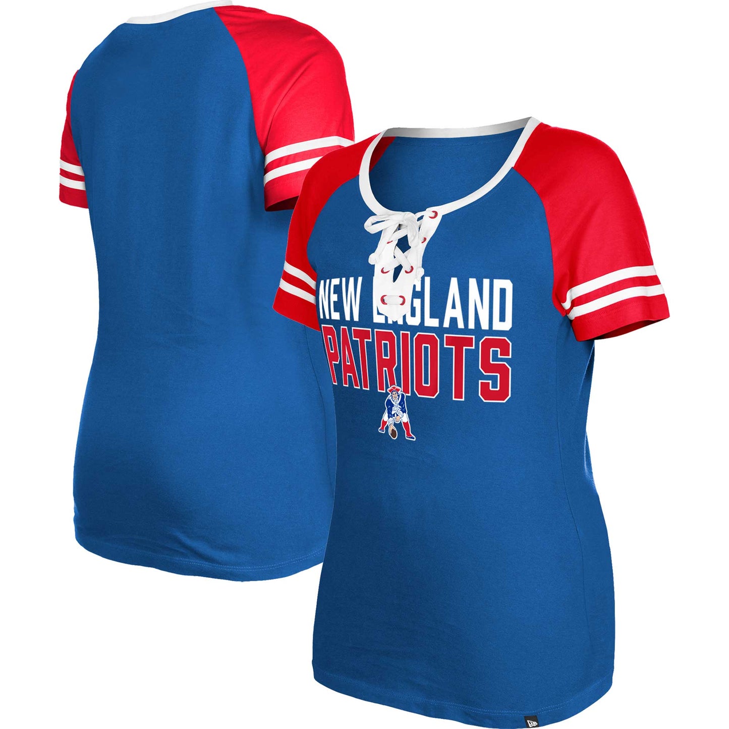 Women's New Era  Royal New England Patriots Throwback Raglan Lace-Up T-Shirt